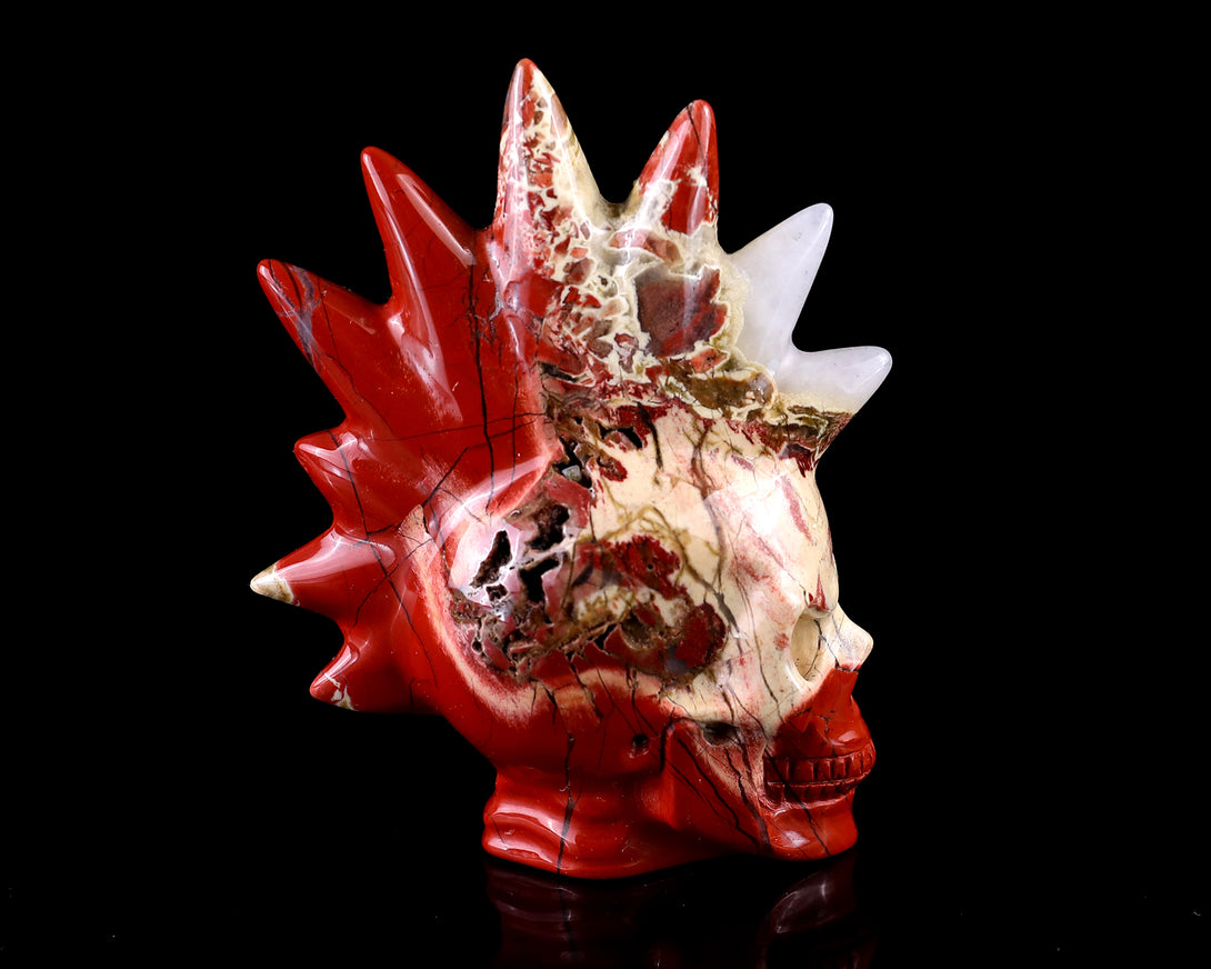 2.7" Red Jasper Hand Carved Crystal Realistic Punk Skull Sculpture crysvibe