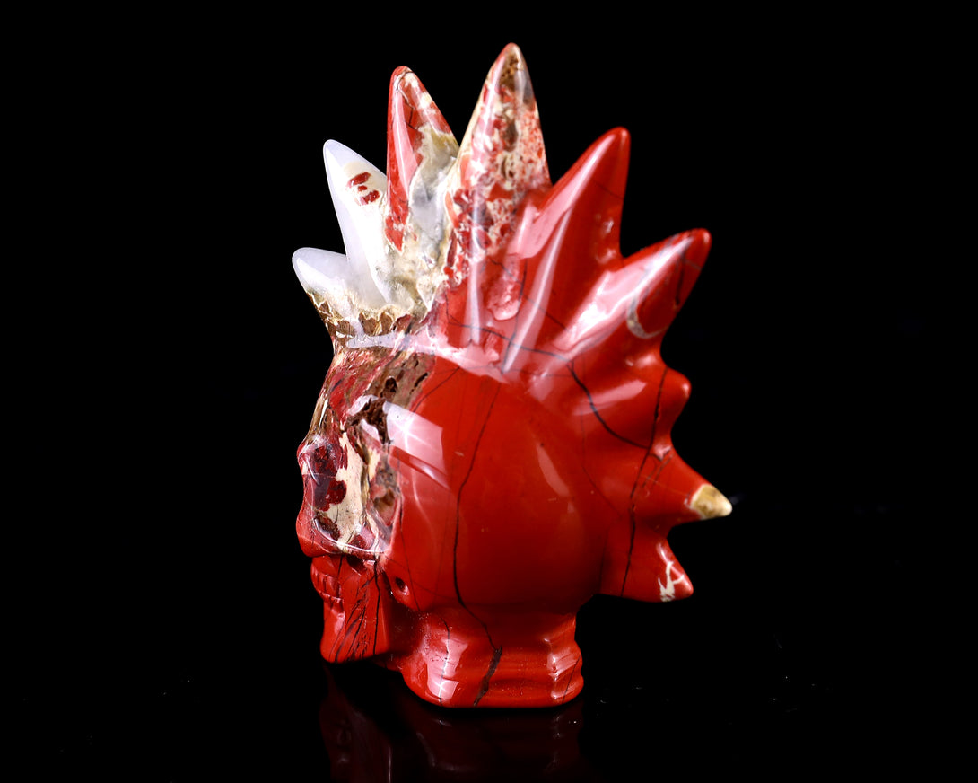 2.7" Red Jasper Hand Carved Crystal Realistic Punk Skull Sculpture crysvibe