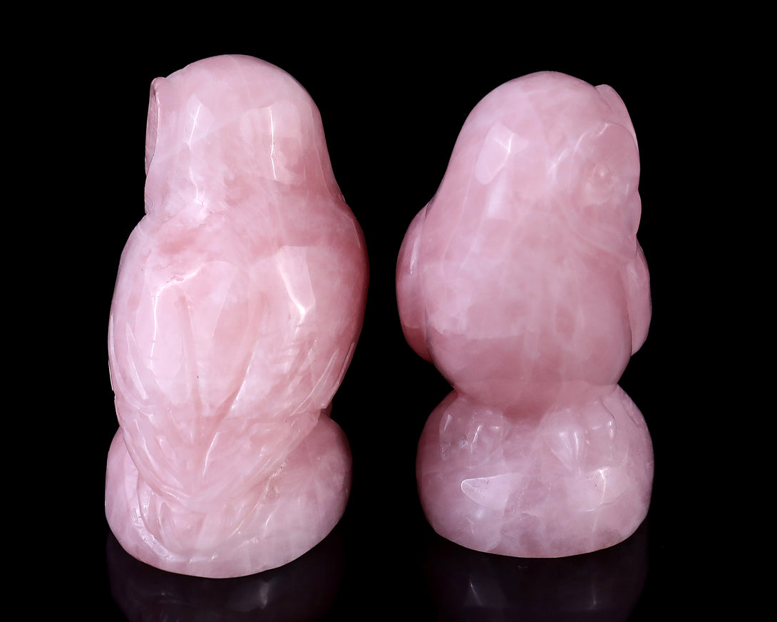 2.7" Rose Quartz Hand Carved Crystal Owl Sculpture crysvibe