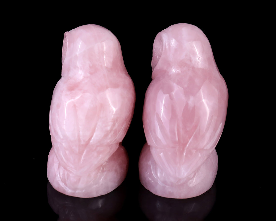 2.7" Rose Quartz Hand Carved Crystal Owl Sculpture crysvibe