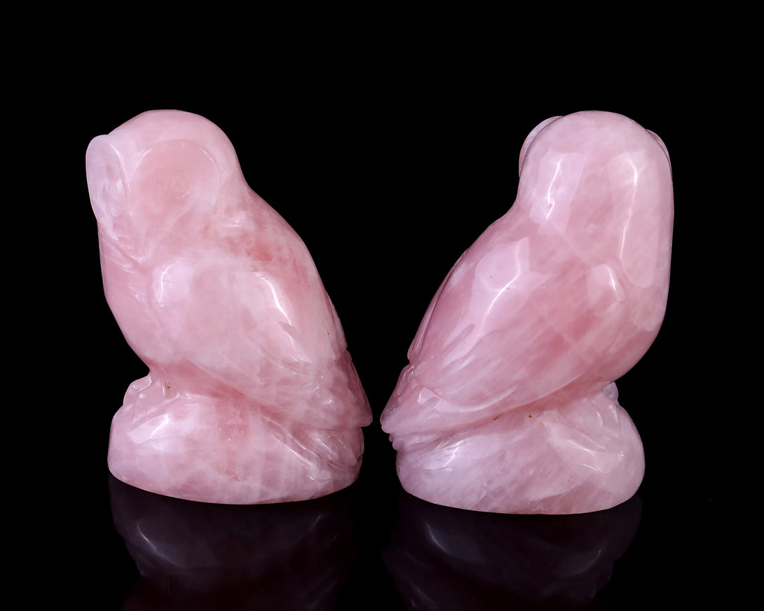 2.7" Rose Quartz Hand Carved Crystal Owl Sculpture crysvibe