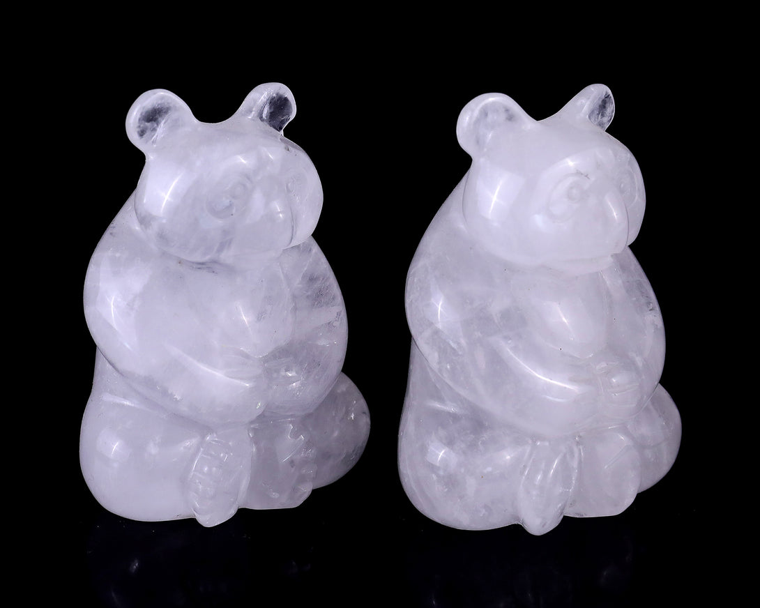 2.8" Angolan Quartz Hand Carved Crystal Panda Sculpture crysvibe