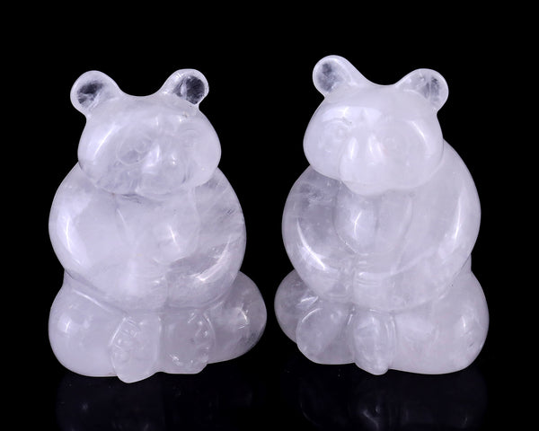 2.8" Angolan Quartz Hand Carved Crystal Panda Sculpture crysvibe