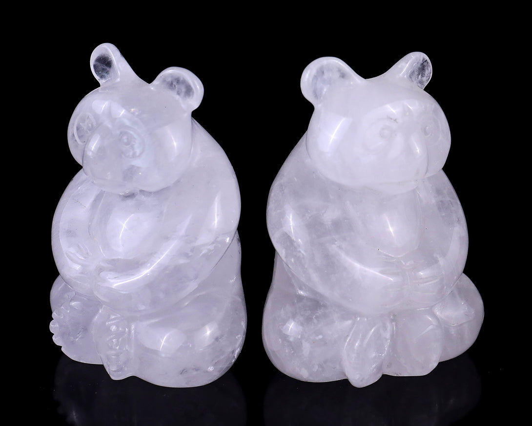 2.8" Angolan Quartz Hand Carved Crystal Panda Sculpture crysvibe