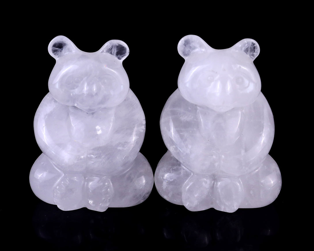 2.8" Angolan Quartz Hand Carved Crystal Panda Sculpture crysvibe