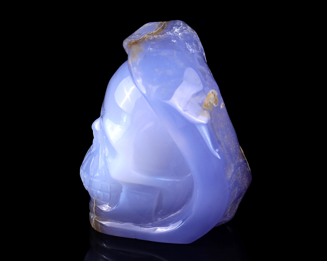 2.8" Blue Chalcedony Hand Carved Mineral Specimen Skull Sculpture crysvibe