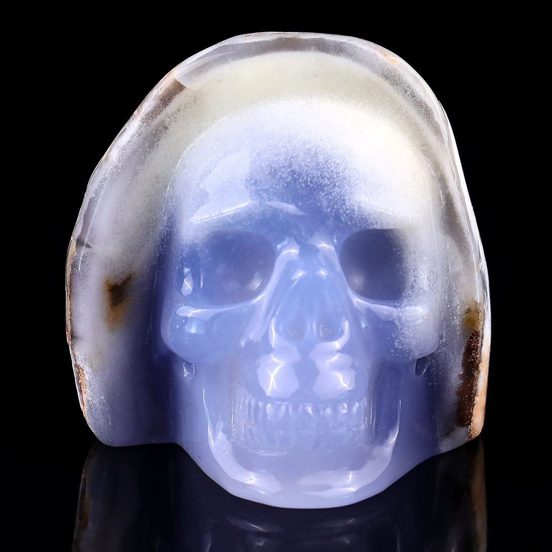 2.8" Blue Chalcedony Hand Carved Mineral Specimen Skull Sculpture crysvibe