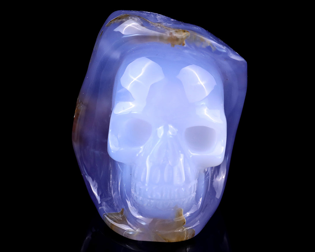 2.8" Blue Chalcedony Hand Carved Mineral Specimen Skull Sculpture crysvibe