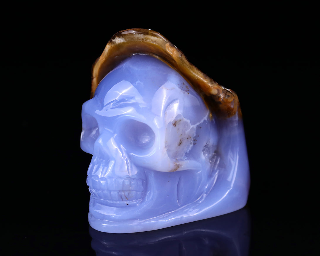 2.8" Blue Chalcedony Hand Carved Mineral Specimen Skull Sculpture crysvibe