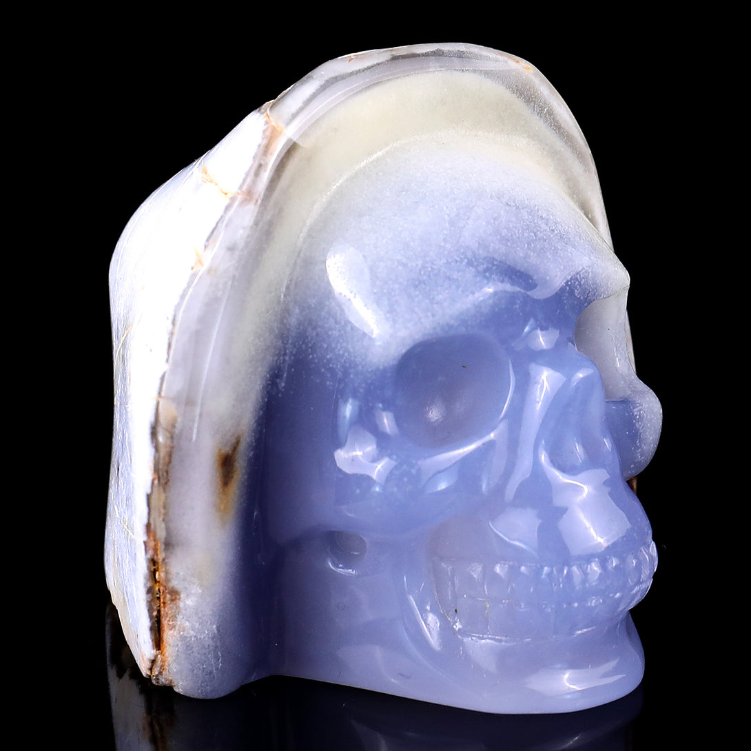 2.8" Blue Chalcedony Hand Carved Mineral Specimen Skull Sculpture crysvibe