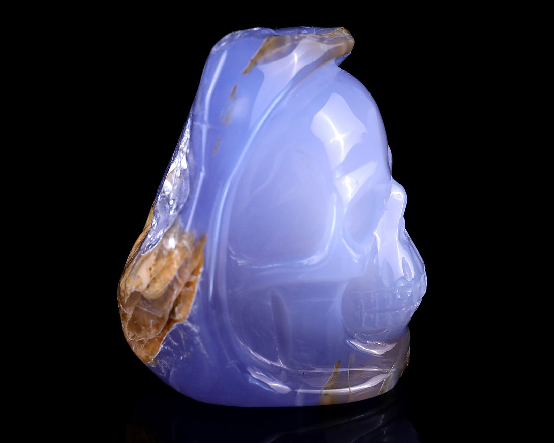 2.8" Blue Chalcedony Hand Carved Mineral Specimen Skull Sculpture crysvibe