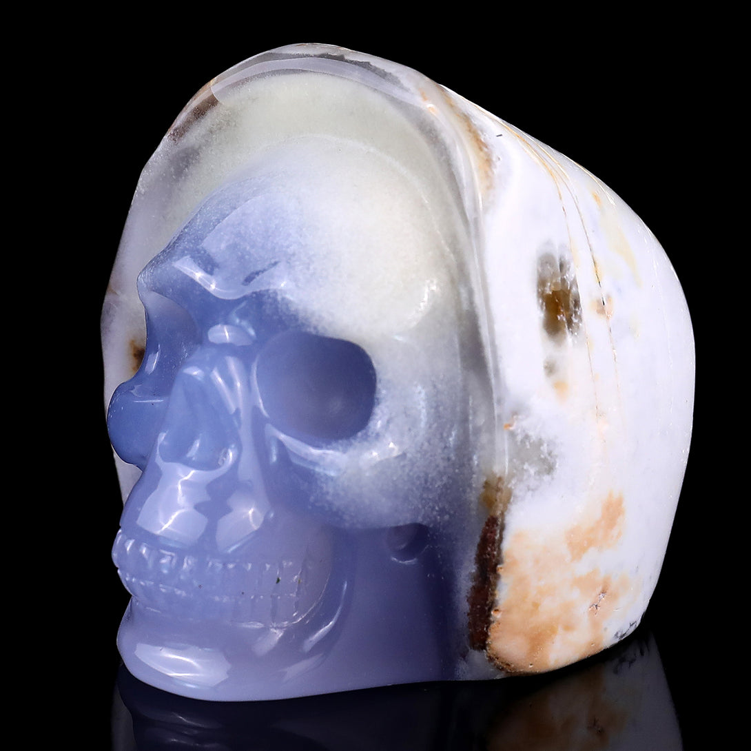 2.8" Blue Chalcedony Hand Carved Mineral Specimen Skull Sculpture crysvibe