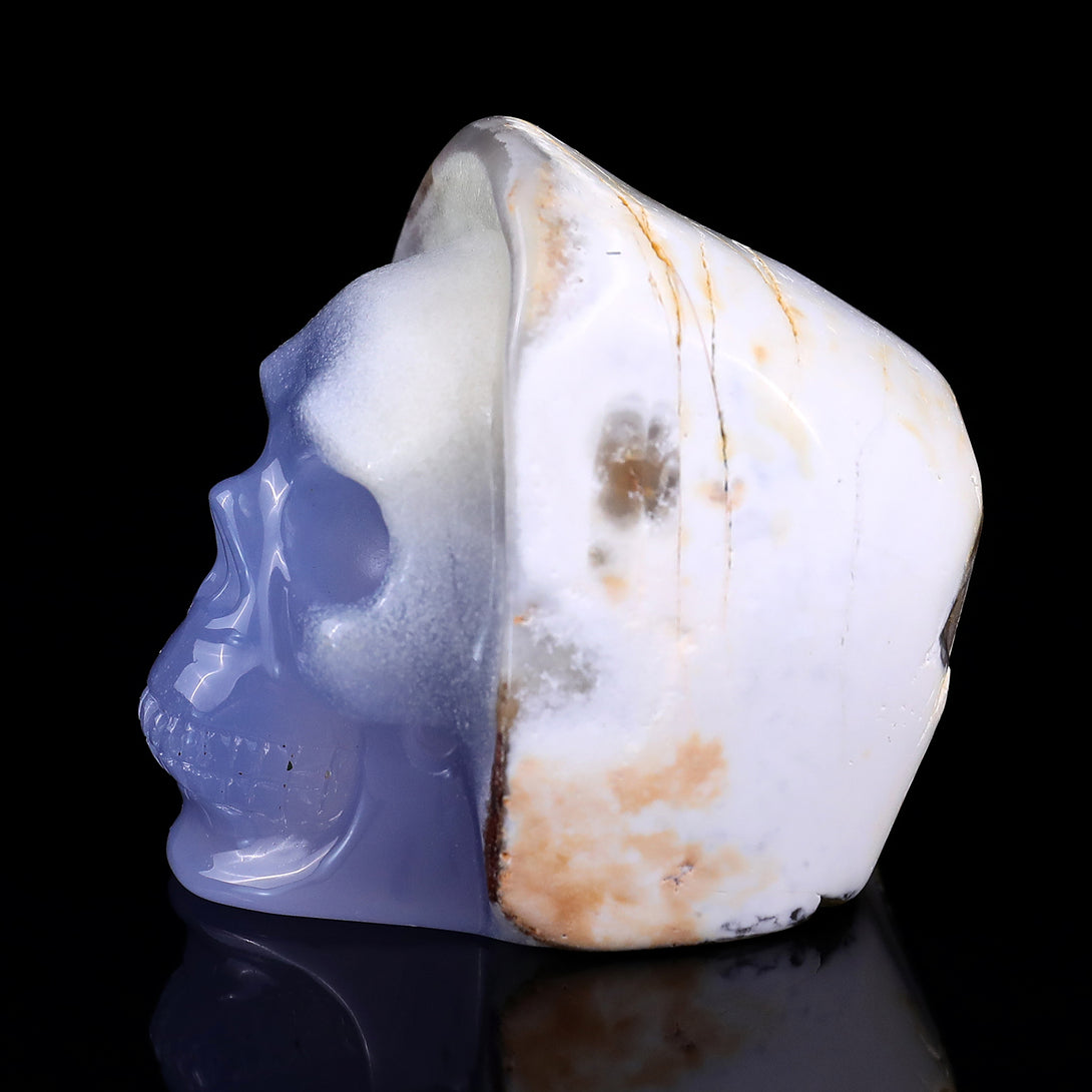 2.8" Blue Chalcedony Hand Carved Mineral Specimen Skull Sculpture crysvibe