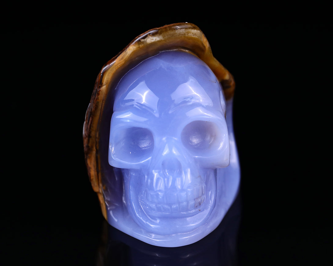 2.8" Blue Chalcedony Hand Carved Mineral Specimen Skull Sculpture crysvibe