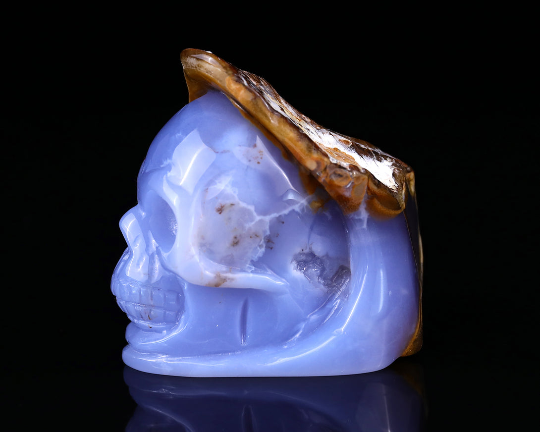 2.8" Blue Chalcedony Hand Carved Mineral Specimen Skull Sculpture crysvibe