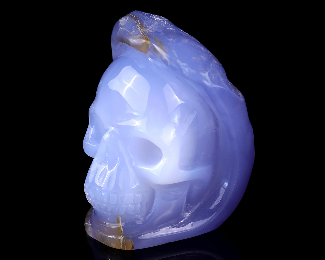 2.8" Blue Chalcedony Hand Carved Mineral Specimen Skull Sculpture crysvibe