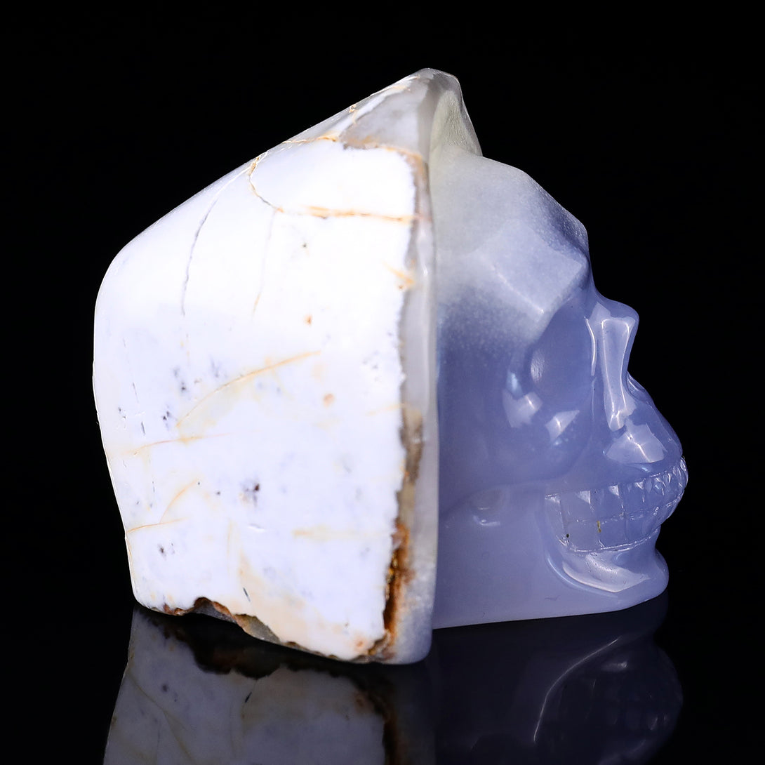 2.8" Blue Chalcedony Hand Carved Mineral Specimen Skull Sculpture crysvibe