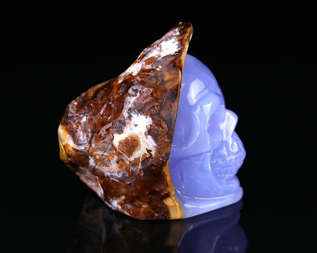 2.8" Blue Chalcedony Hand Carved Mineral Specimen Skull Sculpture crysvibe