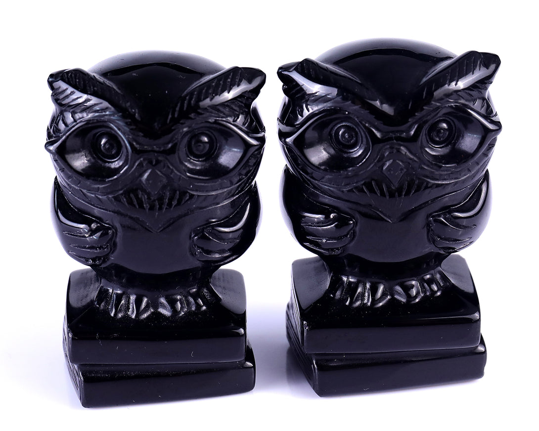 2.9" Black Obsidian Hand Carved Crystal Owl Sculpture crysvibe