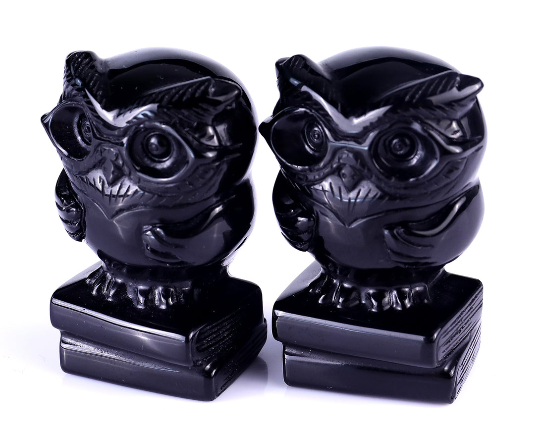 2.9" Black Obsidian Hand Carved Crystal Owl Sculpture crysvibe