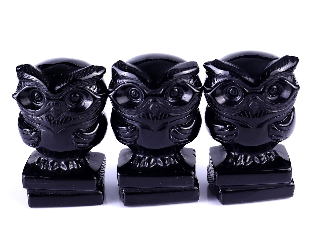 2.9" Black Obsidian Hand Carved Crystal Owl Sculpture crysvibe