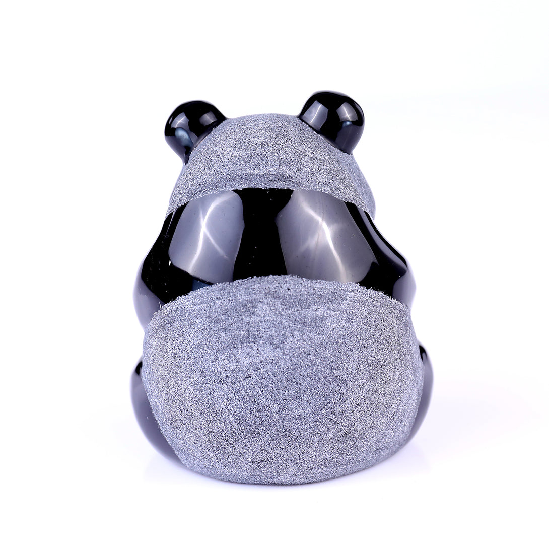 2.9" Black Obsidian Hand Carved Crystal Panda Sculpture crysvibe