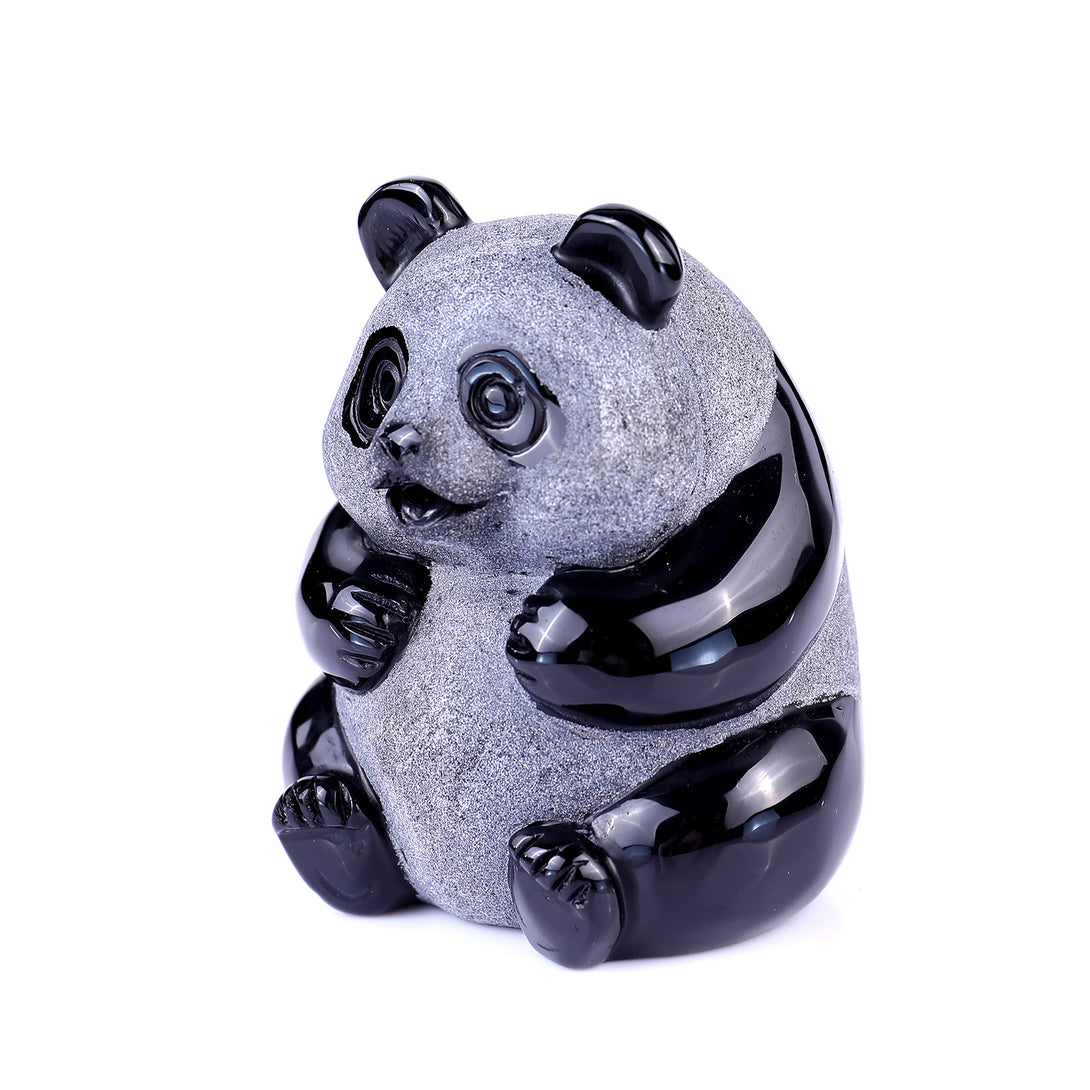 2.9" Black Obsidian Hand Carved Crystal Panda Sculpture crysvibe