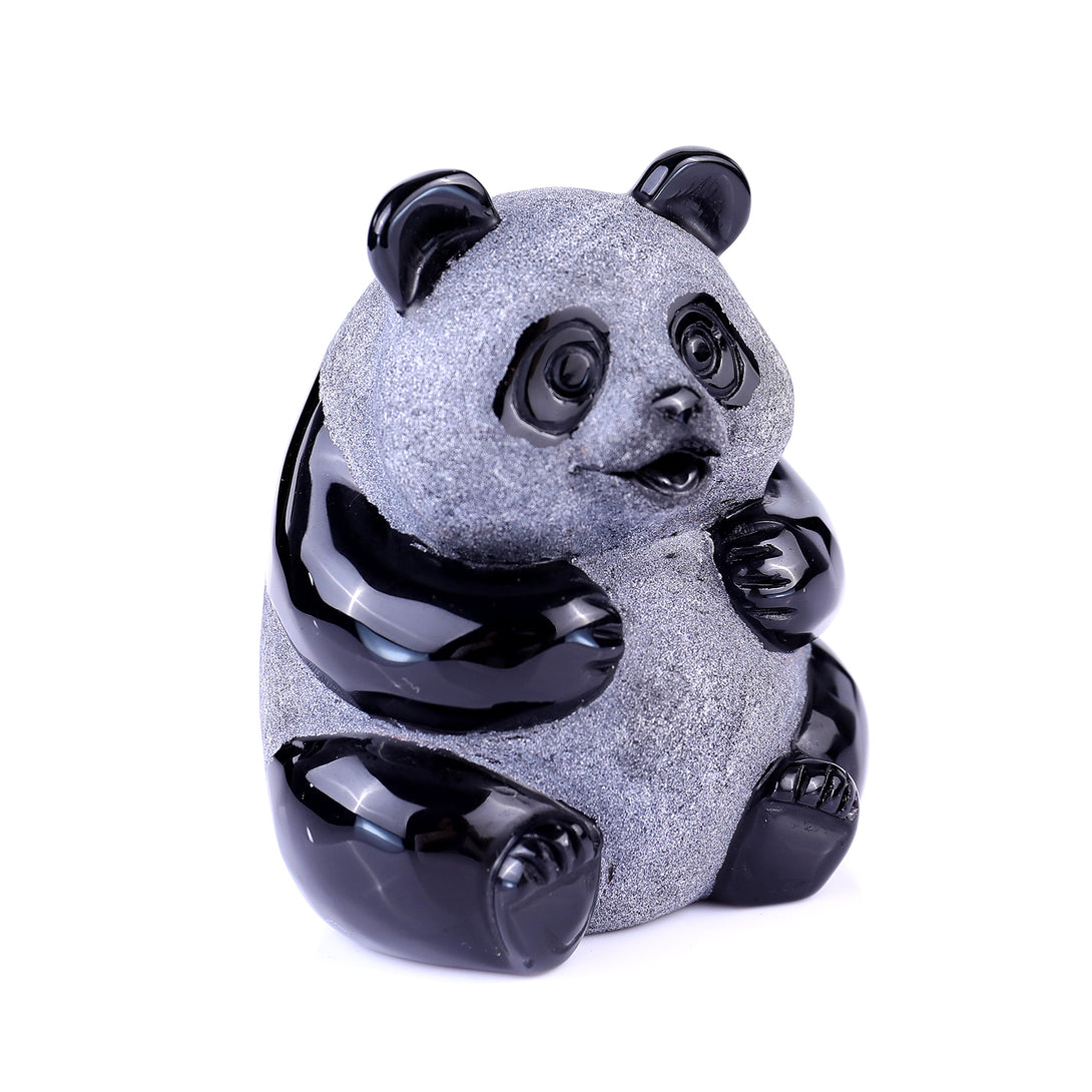 2.9" Black Obsidian Hand Carved Crystal Panda Sculpture crysvibe