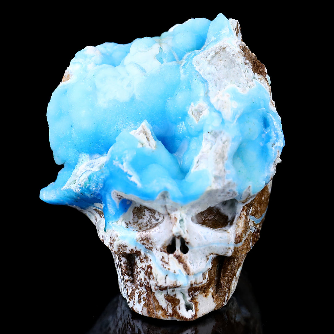 2.9" Blue Aragonite Hand Carved Mineral Specimen Skull Sculpture crysvibe