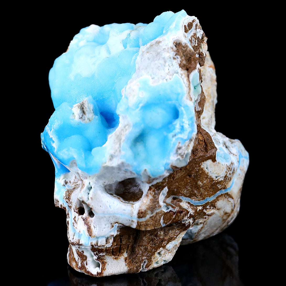 2.9" Blue Aragonite Hand Carved Mineral Specimen Skull Sculpture crysvibe