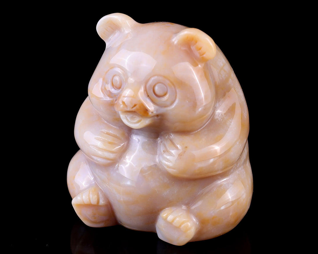 2.9" Chalcedony Hand Carved Crystal Panda Sculpture crysvibe