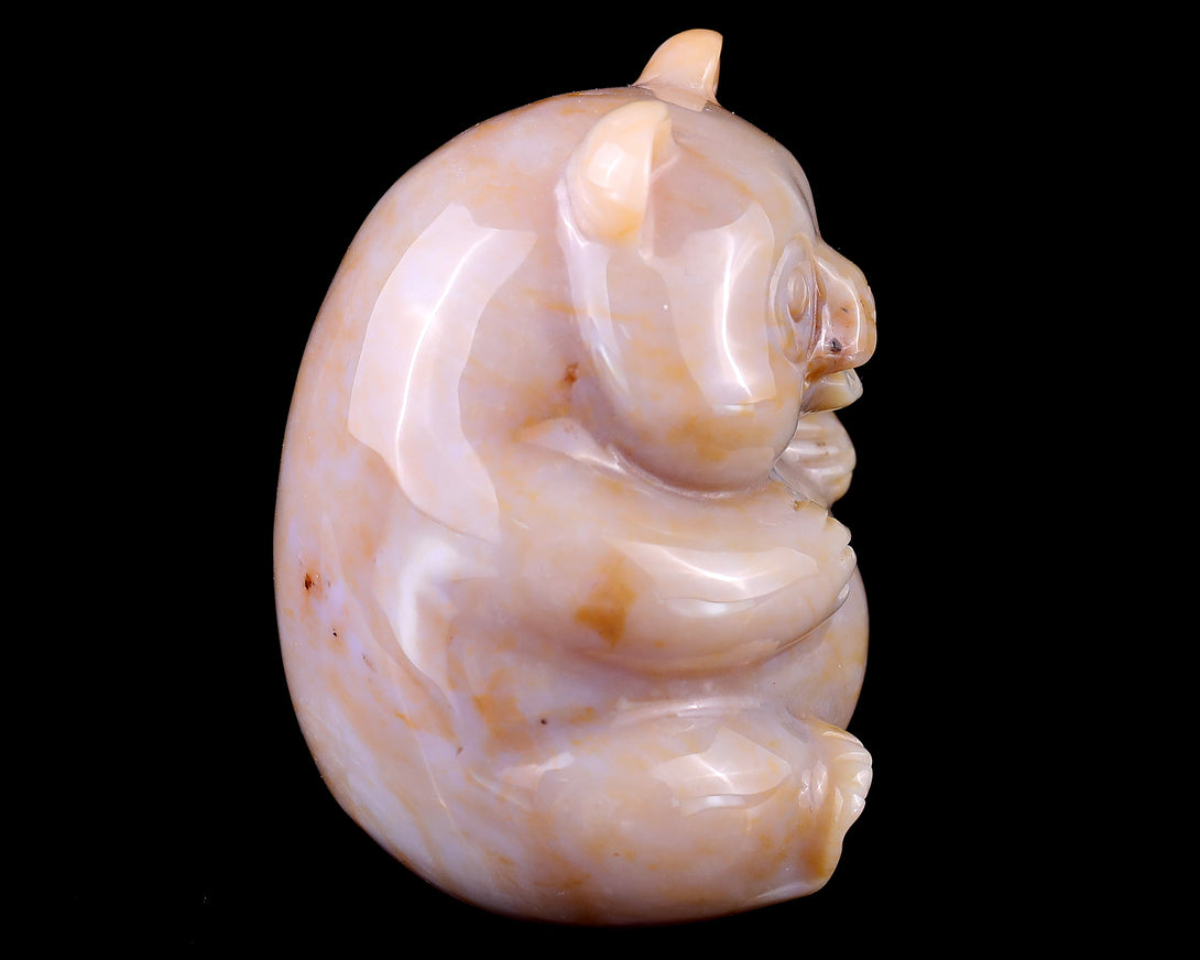 2.9" Chalcedony Hand Carved Crystal Panda Sculpture crysvibe