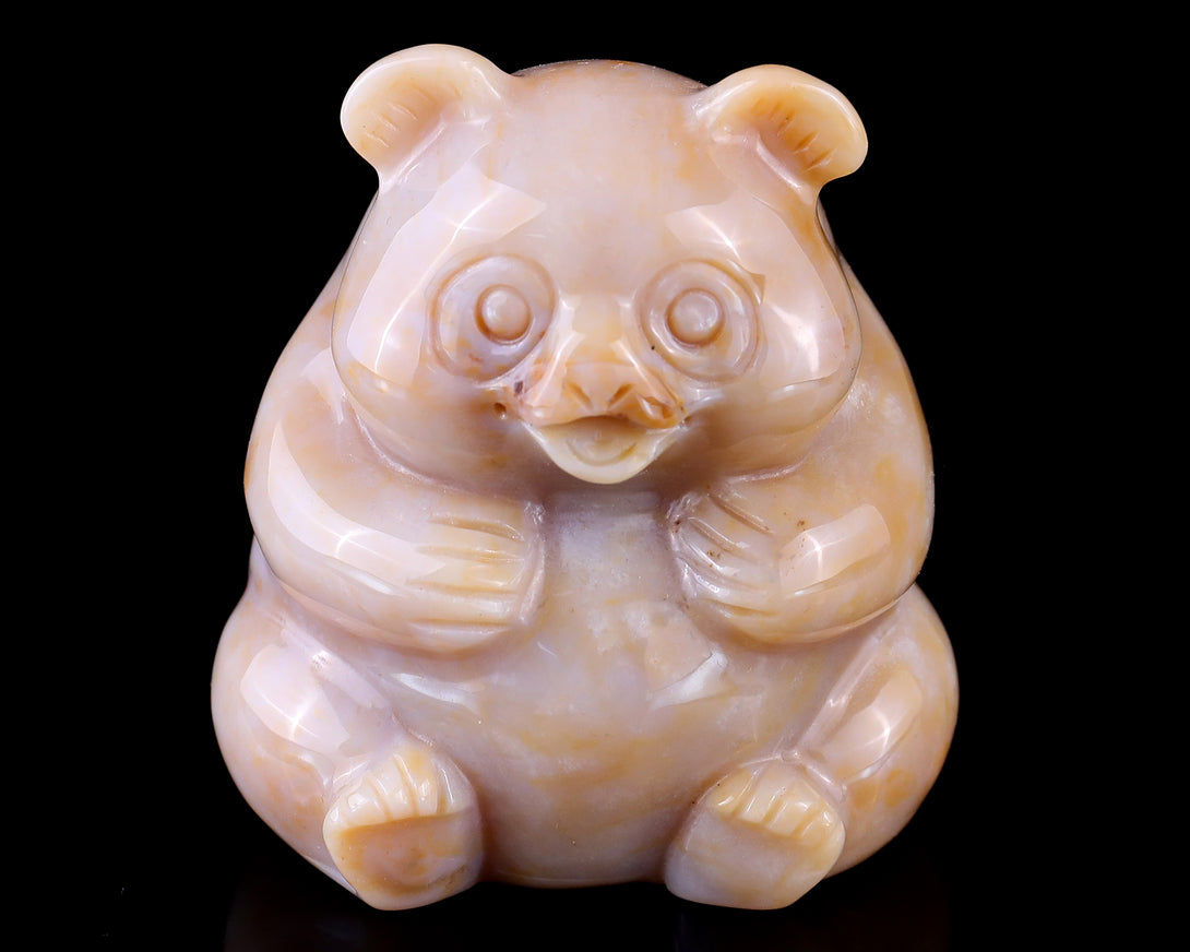 2.9" Chalcedony Hand Carved Crystal Panda Sculpture crysvibe