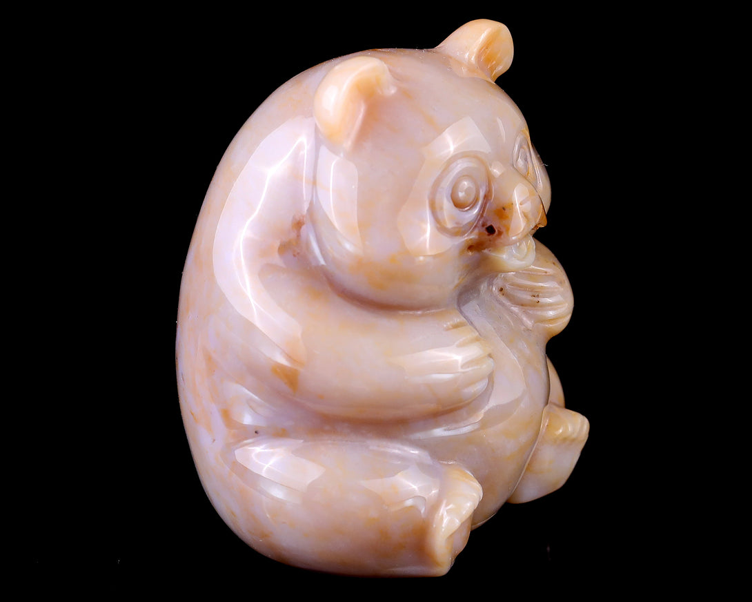 2.9" Chalcedony Hand Carved Crystal Panda Sculpture crysvibe