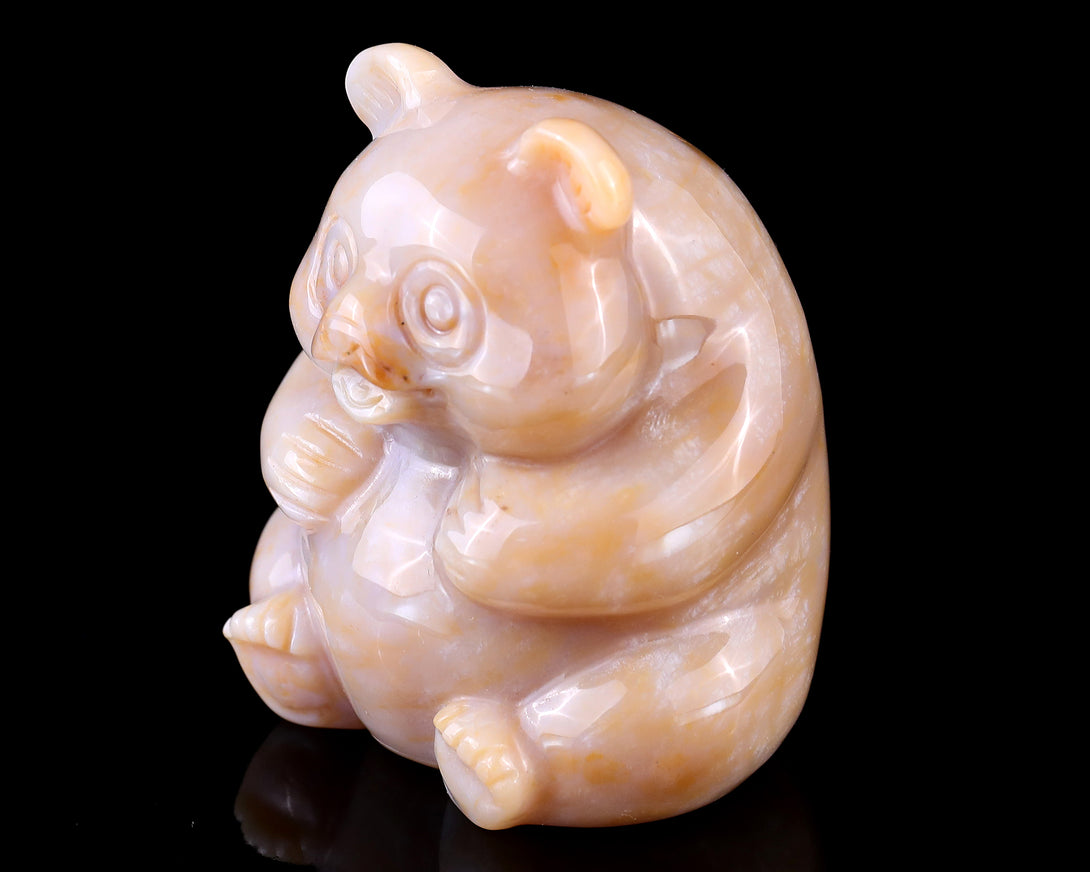 2.9" Chalcedony Hand Carved Crystal Panda Sculpture crysvibe