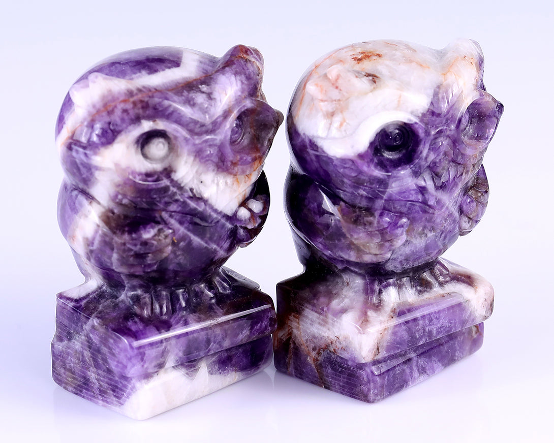 2.9" Dream Amethyst Hand Carved Crystal Owl Sculpture crysvibe