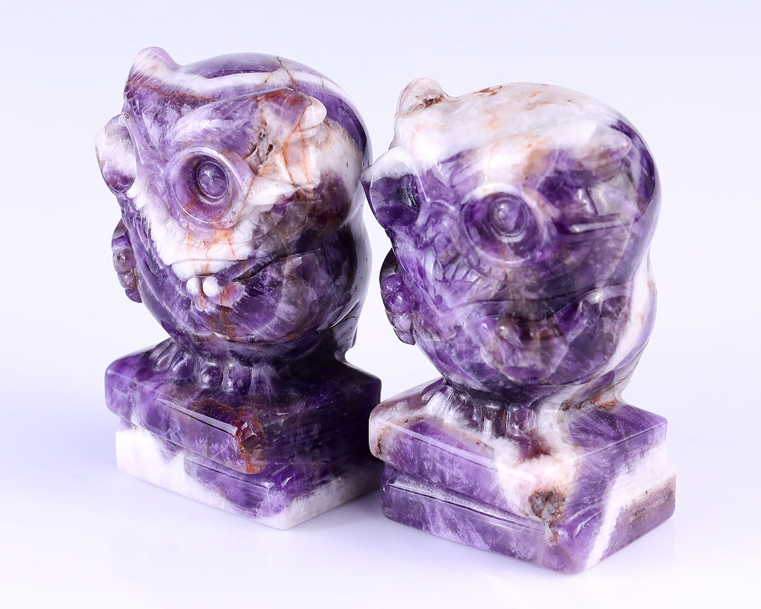 2.9" Dream Amethyst Hand Carved Crystal Owl Sculpture crysvibe