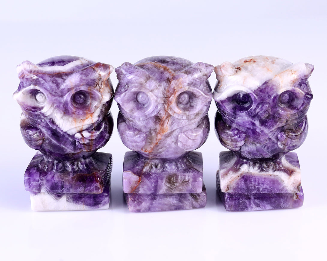 2.9" Dream Amethyst Hand Carved Crystal Owl Sculpture crysvibe