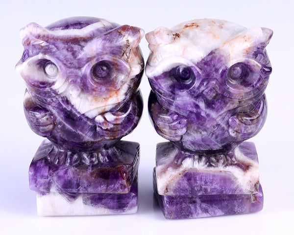 2.9" Dream Amethyst Hand Carved Crystal Owl Sculpture crysvibe