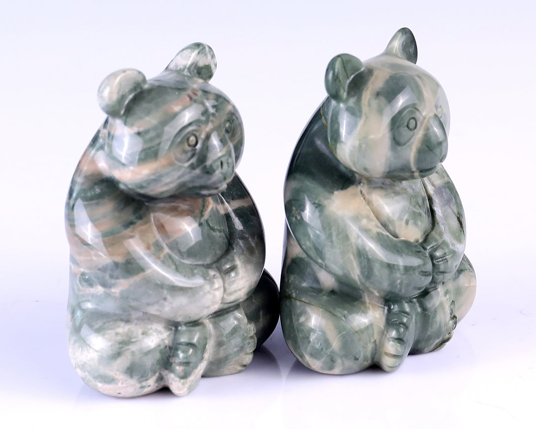 2.9" Jiulong Jade Hand Carved Crystal Panda Sculpture crysvibe