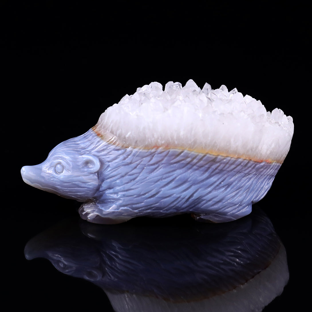 2.9" Quartz Rock Druse Hand Carved Crystal Hedgehog Sculpture crysvibe