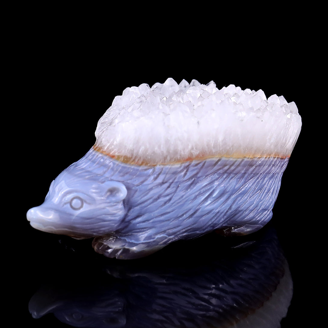 2.9" Quartz Rock Druse Hand Carved Crystal Hedgehog Sculpture crysvibe