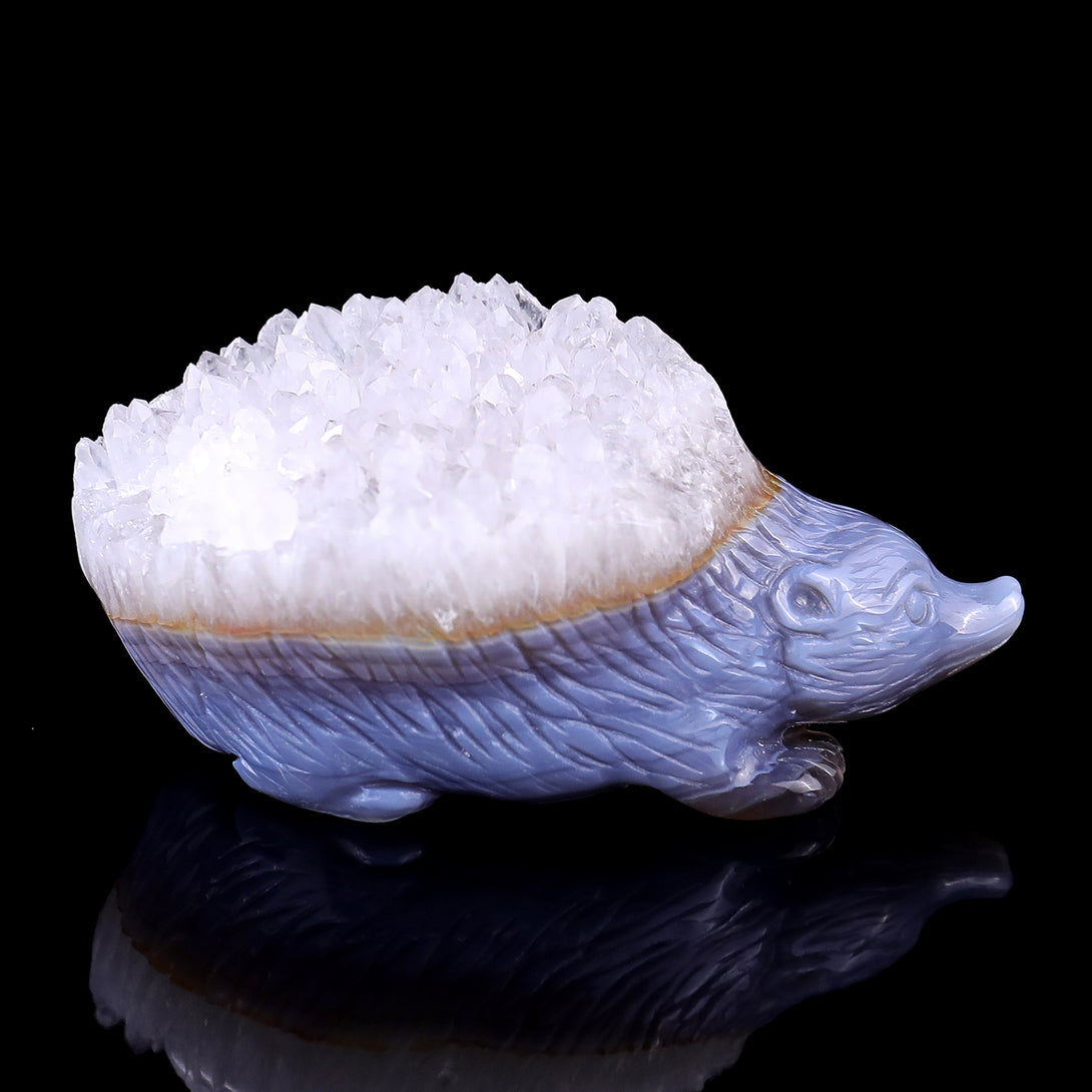 2.9" Quartz Rock Druse Hand Carved Crystal Hedgehog Sculpture crysvibe