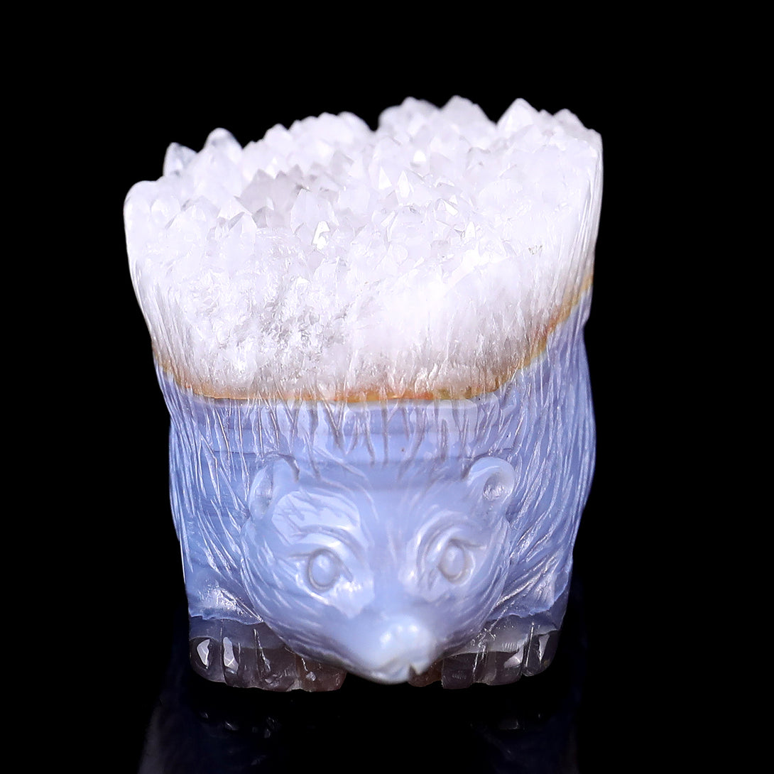 2.9" Quartz Rock Druse Hand Carved Crystal Hedgehog Sculpture crysvibe