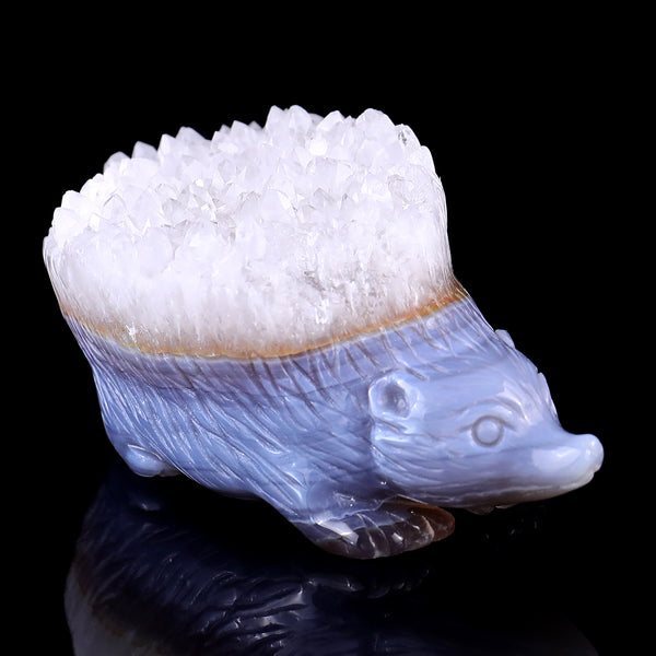 2.9" Quartz Rock Druse Hand Carved Crystal Hedgehog Sculpture crysvibe