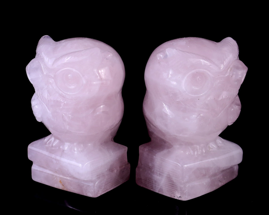 2.9" Rose Quartz Hand Carved Crystal Owl Sculpture crysvibe