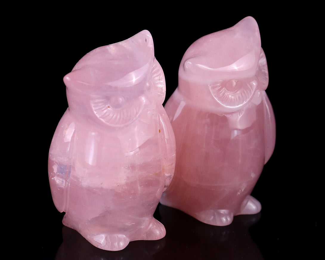 2.9" Rose Quartz Hand Carved Crystal Owl Sculpture crysvibe