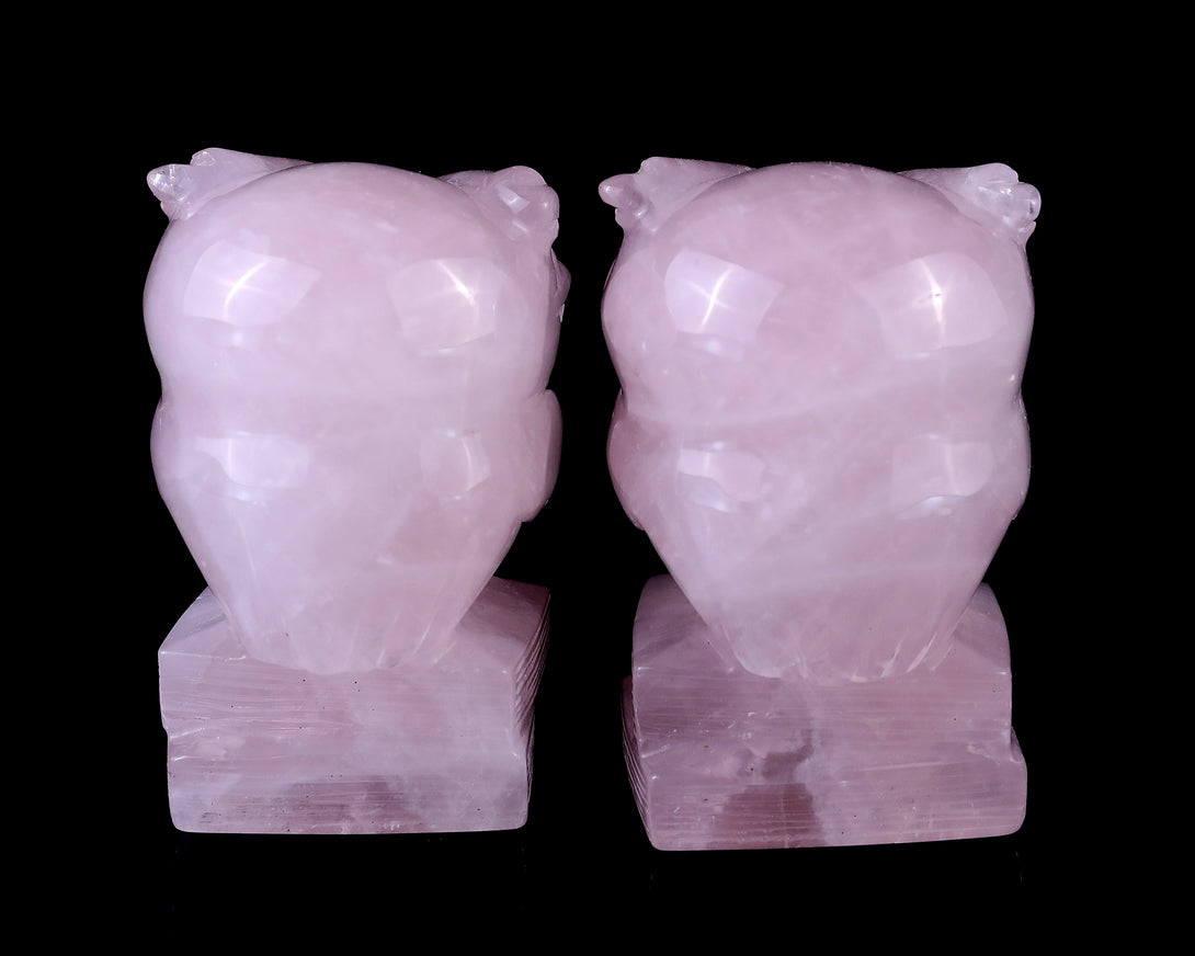 2.9" Rose Quartz Hand Carved Crystal Owl Sculpture crysvibe