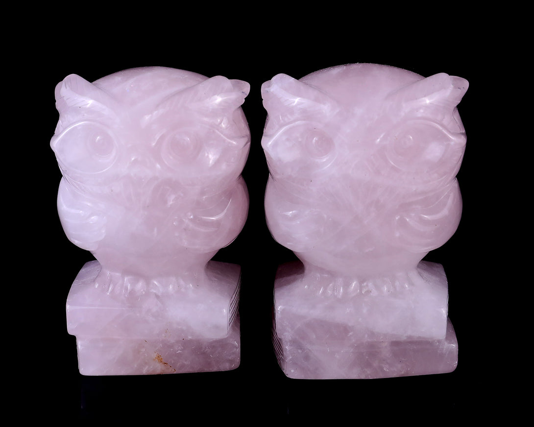 2.9" Rose Quartz Hand Carved Crystal Owl Sculpture crysvibe