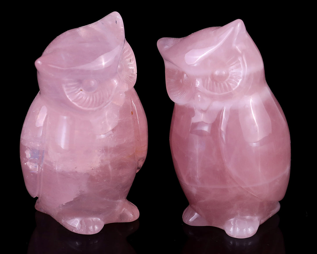 2.9" Rose Quartz Hand Carved Crystal Owl Sculpture crysvibe